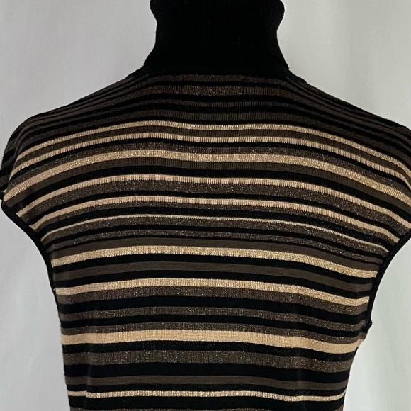 Kate Hill Black Brown Stripe Sleeveless EuroGirl Knit Turtleneck Top NWOT Size M - Picture 6 of 10